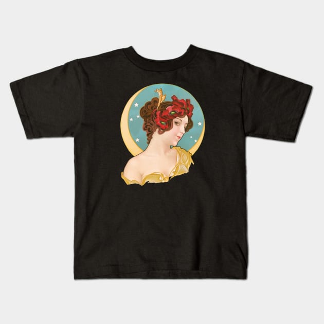 Dreamland, woman, new moon Kids T-Shirt by UndiscoveredWonders